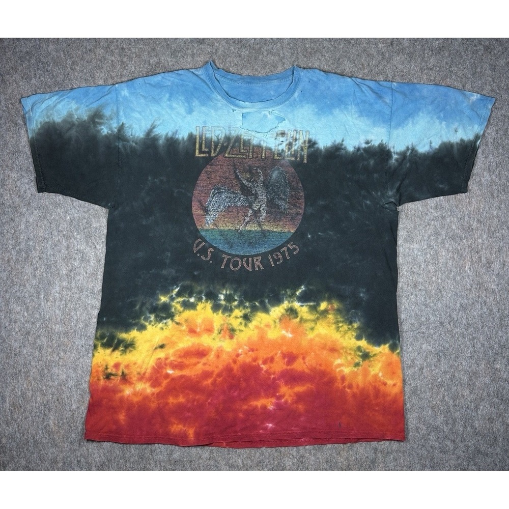 Vintage Led Zeppelin 1975 Tour Tie Dye Shirt Thrashed Distressed Fade Rare